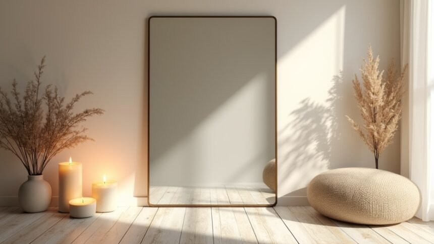 Tükör és gyertyák egy otthonos környezetben