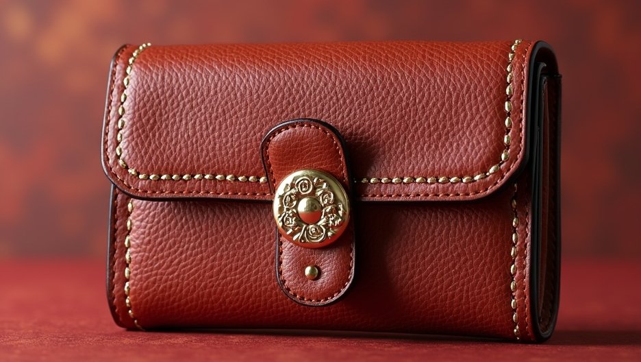 Elegáns vörös pénztárca arany díszítéssel