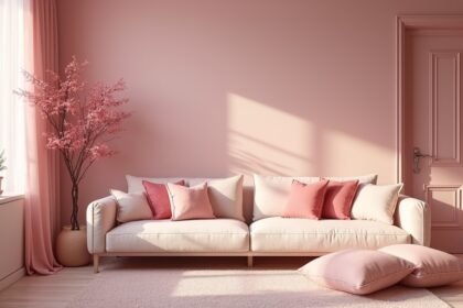 Feng shui ihlette otthon, rózsaszín árnyalatokban, dekoratív elemekkel.