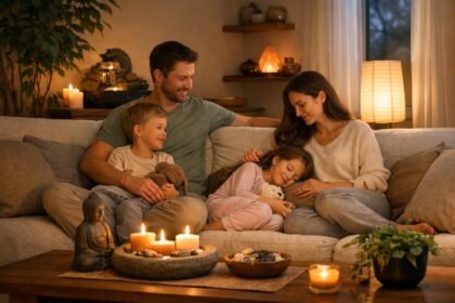 Családi együttlét nyugodt feng shui környezetben