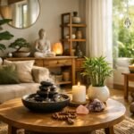 Harmonikus otthoni környezet feng shui elemekkel és dekorációval.