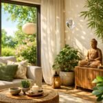 Feng shui inspirált nappali természetes fénnyel és növényekkel