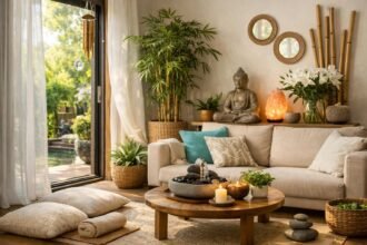 Harmonikus feng shui lakás tervezés pihentető nyári környezethez.